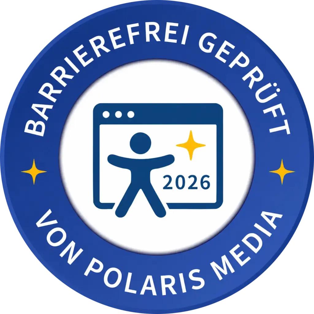 Siegel "Barrierefrei geprüft von Polaris Media 2026"